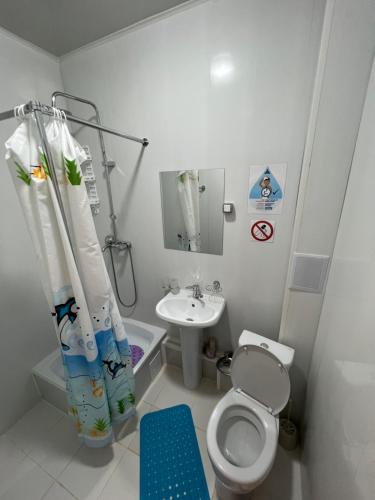 uma casa de banho com um WC e um lavatório em Bereke em Tengiz