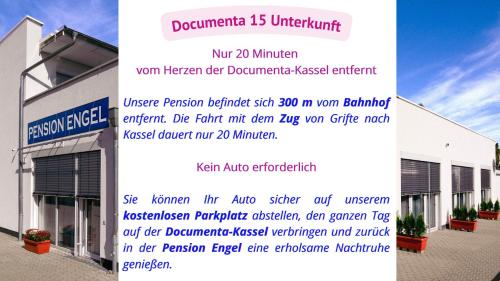 a flyer for a building with a sign in front of it at Pension Engel in Grifte