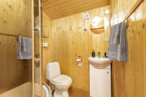 a bathroom with a toilet and a sink at Cicha Dolina in Międzybrodzie Bialskie