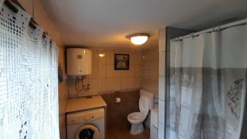 a small bathroom with a toilet and a sink at La Prairie in Korenica