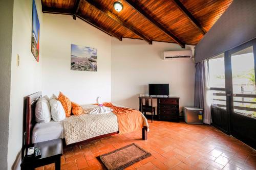 a bedroom with a bed and a television in it at Hotel Terraza del Pacifico in Jacó