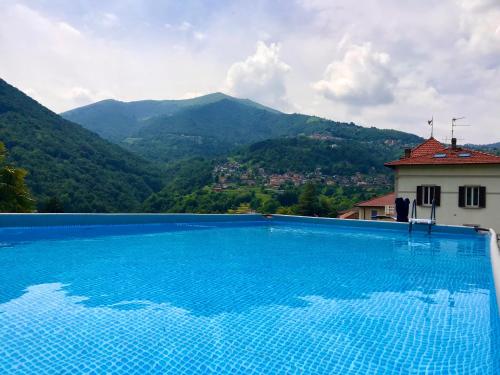 una piscina con vistas a las montañas en Villa Oleandra nearby Argegno with privet Garden & Pool, en Dizzasco