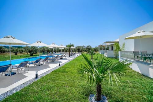 a resort with a pool and chairs and a palm tree at Encanto Village -Apartments in Potos