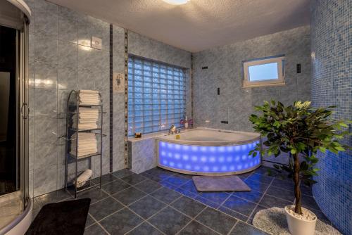 uma casa de banho com uma banheira grande e um vaso de plantas em Villa Clissa em Solin
