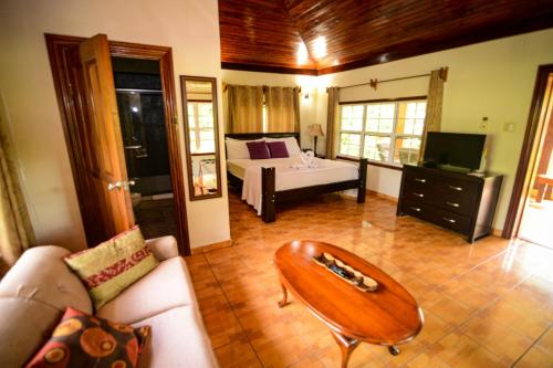 a living room with a couch and a bed at KikiWitz Resort in Belmopan