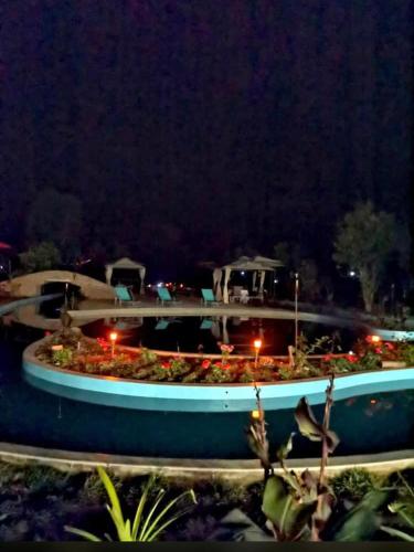 a swimming pool at night with lights in it at Zoila's Suite Escape in Nuevo Tingo