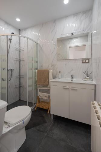 a bathroom with a toilet and a sink and a shower at DREAM HOUSE in Burriana