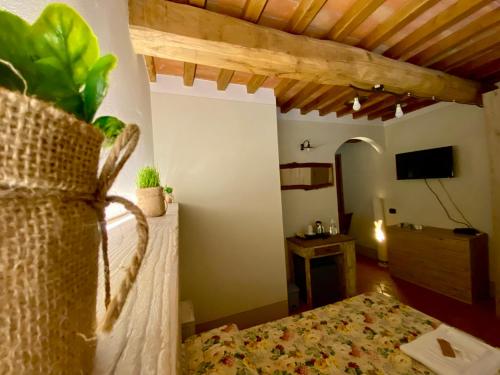 sypialnia z łóżkiem i telewizorem w pokoju w obiekcie Agriturismo Montefabbrello w mieście Magazzini
