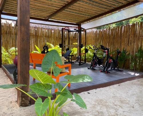 a group of bikes parked on a wooden deck at KALUME' Eco Boutique Resort-Adult only in Koh Kradan