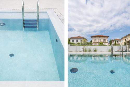two pictures of a swimming pool and a house at Villa Fedora Luxury Suites in Lucca