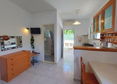 a kitchen with a sink and a counter top at Villa Eleni (Studio 2) Fully equiped, near the sea in Agios Gordios