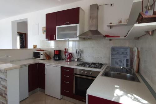 cocina con fregadero y fogones en Apartment Kristić - Saplunara, Mljet, en Babino Polje