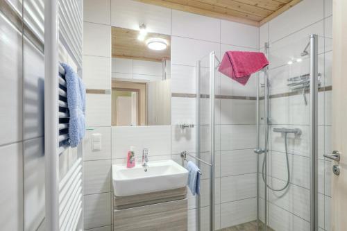 a bathroom with a sink and a shower at La Mer in Altefähr