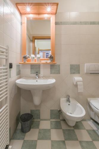 a bathroom with a sink and a toilet and a mirror at Appartamenti Centrale in Andalo