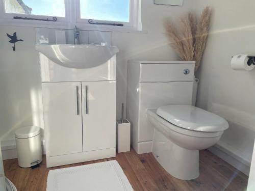 a white bathroom with a sink and a toilet at Church Farm in Thurlton