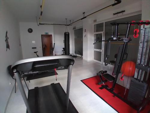 a room with a gym with two tread machines at Hotel Trindade Coelho in Mogadouro