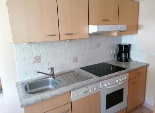 a small kitchen with a sink and a stove at Appartement Auwald in Forstau