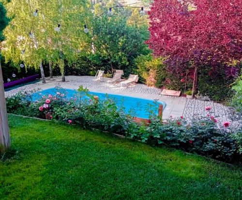 a swimming pool in the middle of a garden at Katia Loreti in Capodacqua di Foligno