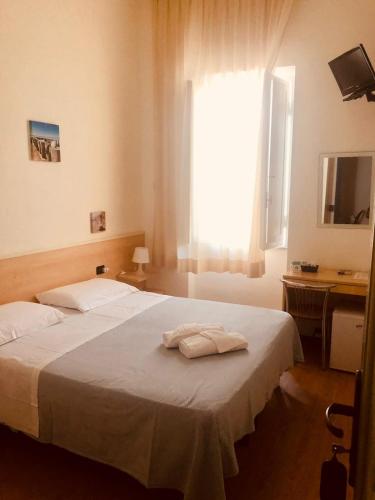a bedroom with a large bed with a window at Hotel Perla Del Mare in Lido di Camaiore