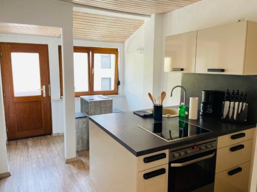 a kitchen with a sink and a counter top at Zollernalb-Apartment PR in Albstadt
