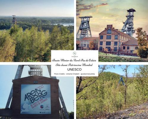 a collage of photos with a lighthouse and a building at Maison Trianon 1928 in Quiévrechain