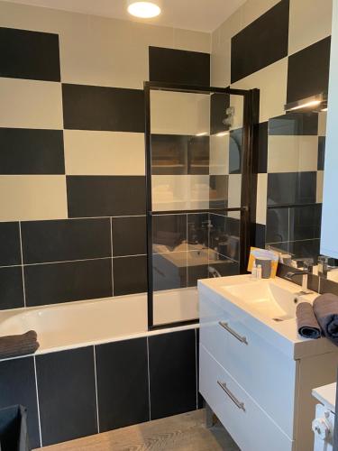une salle de bain avec un lavabo et un miroir dans l'établissement Atlantic Selection - Le loft 36, à Bayonne