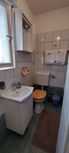 a bathroom with a white sink and a toilet at apartman Sanja in Rab