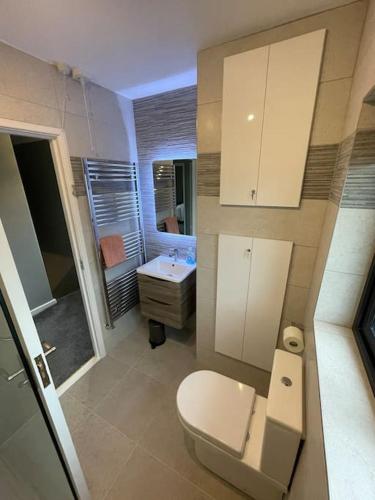 a bathroom with a white toilet and a sink at Horizon View Portstewart Tourist Board approved in Portstewart