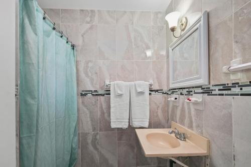 y baño con lavabo y ducha. en Tamiami Motel, en Naples