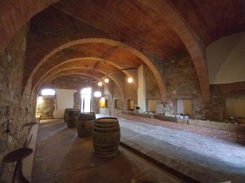 a room with a bunch of barrels in a building at Agriturismo Podere Padolecchie - Azienda Agricola Passerini in Torrita di Siena