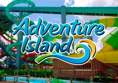 a sign that reads adventure island at an amusement park at Busch Gardens Bliss Suite -1 in Tampa
