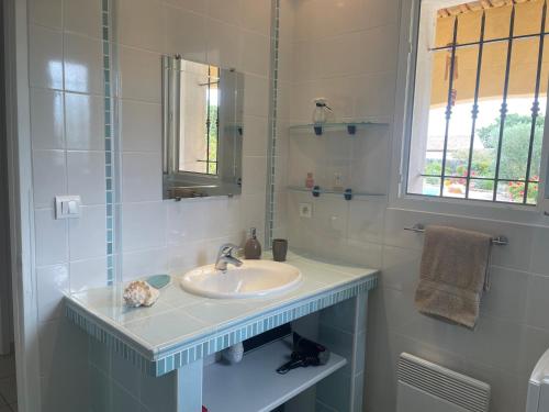 a bathroom with a sink and a mirror at villa Peylon 2 in Flayosc