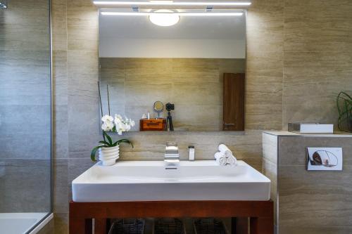 a bathroom with a white sink and a mirror at Green Residence Villa in Smoković