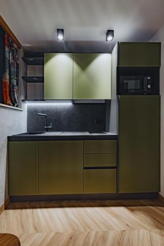 Kuchyň nebo kuchyňský kout v ubytování ONE66 Hotel