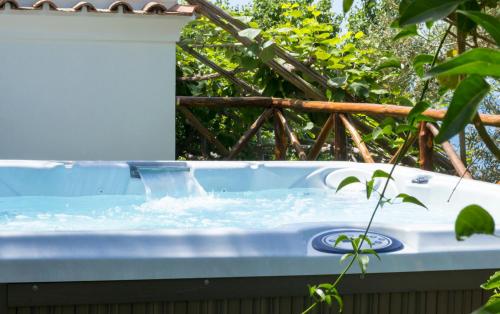 a jacuzzi tub in a garden with water at Residence Lì Galli in Praiano