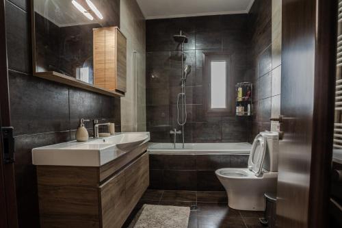 łazienka z umywalką, toaletą i wanną w obiekcie Luxury Sweet Home w mieście Agria