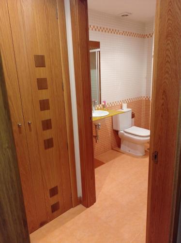 a bathroom with a toilet and a sink at estudio centro vigo in Vigo