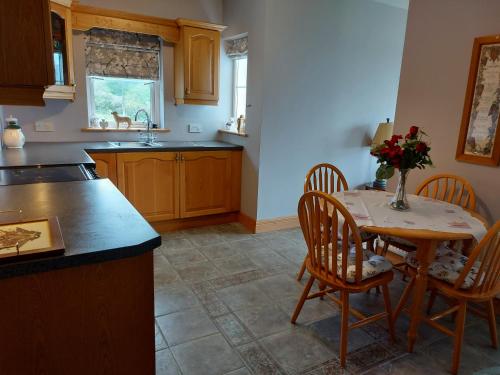a kitchen with a table and chairs and a sink at Minaun Cliff View in Achill