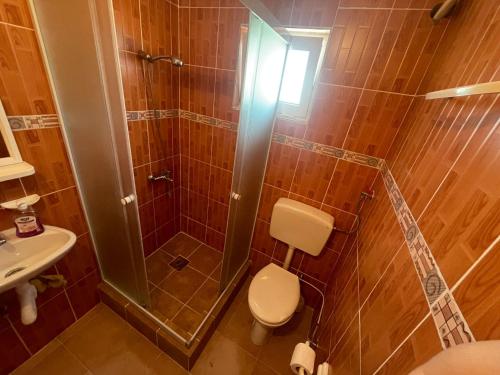 La salle de bains est pourvue d'une douche, de toilettes et d'un lavabo. dans l'établissement Vila Goga, à Ulcinj