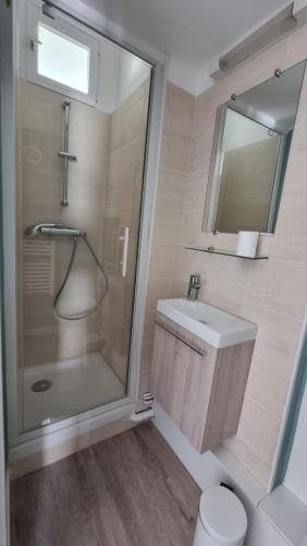 une salle de bain avec douche et lavabo dans l'établissement Appartement BERCK à deux pas de la plage, à Berck-sur-Mer