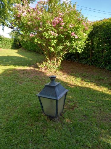 a street light sitting in the grass near a tree at Le Relais de Chassepierre in Chassepierre