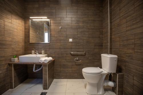 a bathroom with a toilet and a sink at Villa Stathatos in Fiskardho