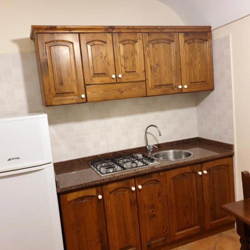 a kitchen with wooden cabinets and a sink at Residence l'Incanto in Piano di Sorrento