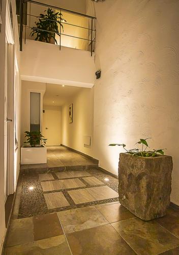 an empty hallway with plants in a building at Hotel Boutique Maria in Morelia