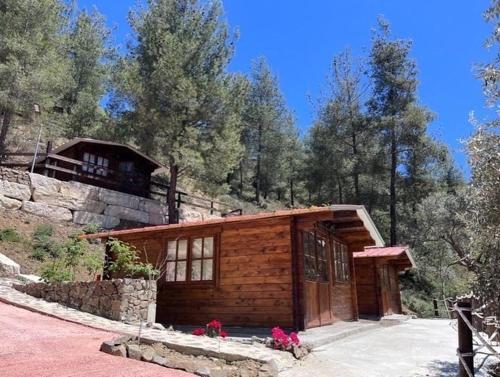 una pequeña cabaña de madera en medio de un bosque en Bosco Paradiso en Limassol