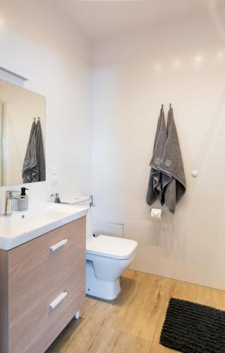 a bathroom with a white sink and a toilet at Przy Poznańskiej Bramie in Inowrocław