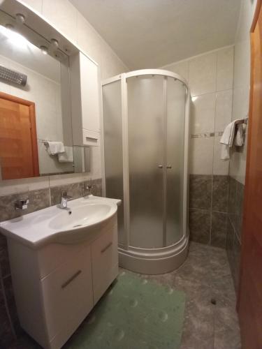 a bathroom with a shower and a sink at Vila Mia in Prizba