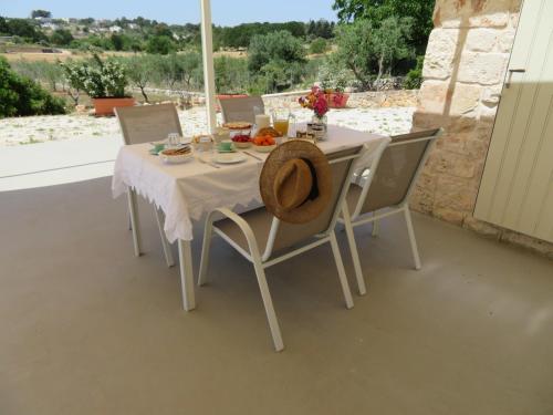 a table with a hat sitting on top of it at Lamia Nina in Cisternino