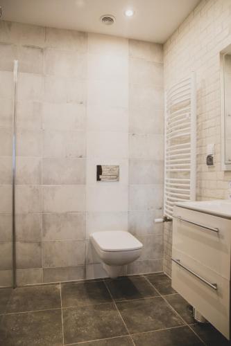 a bathroom with a toilet and a sink at Domek Dzika Róża in Szklarska Poręba