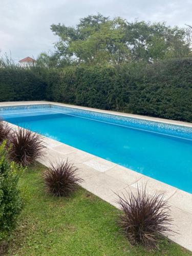 una gran piscina azul junto a algunos arbustos en Casa Salta Argentina en Salta